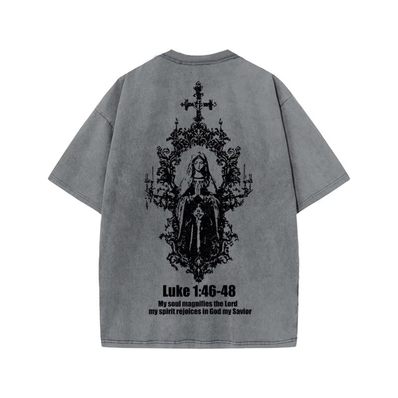 Unisex Luke 1:46-48 Print Acid Washed T-shirt - Grey - US20-22(3XL) - image 4