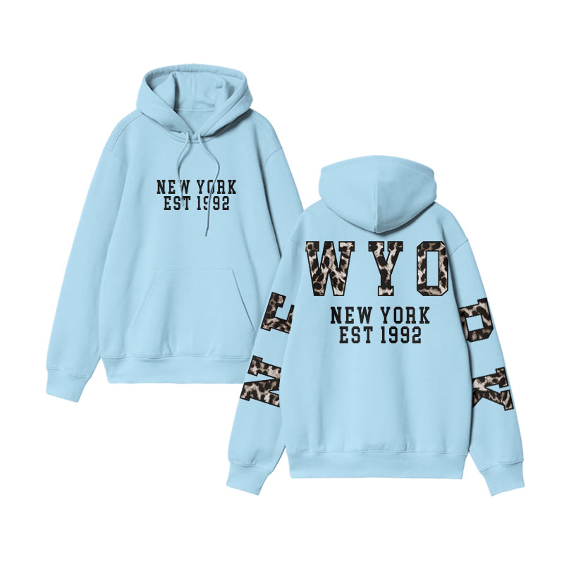 Unisex Leopard New York Print Hoodie - Blue - US16-18(2XL) - image 7