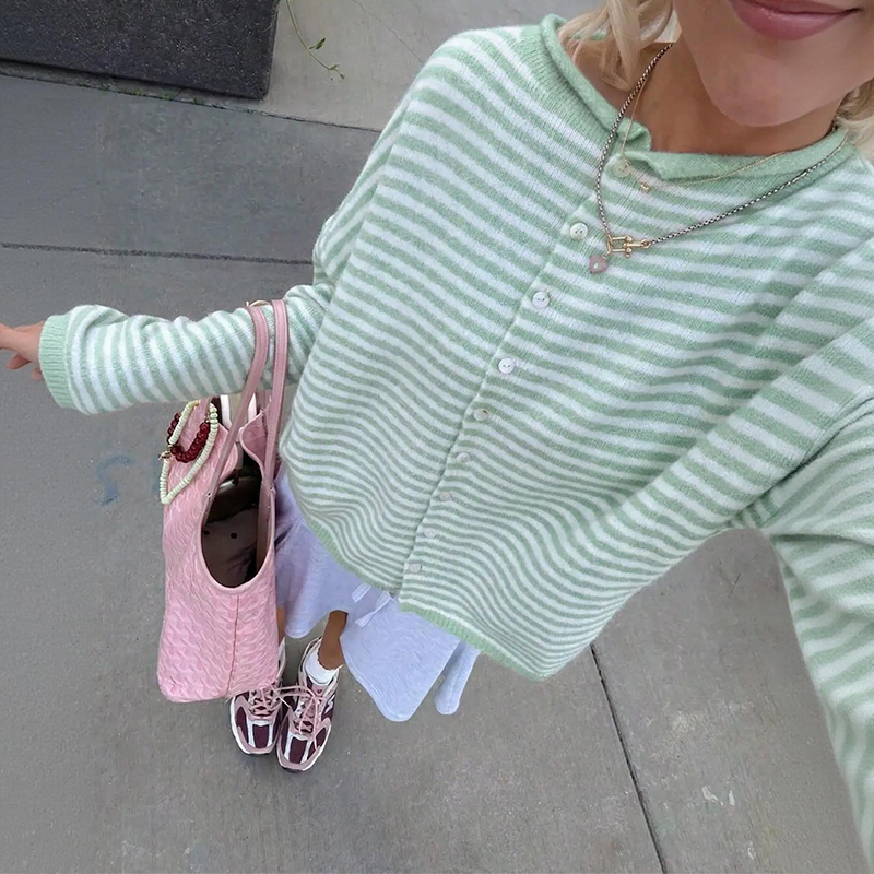 Women's Coastal Striped Knit Button Front Cardigan Sweater - Light Green - 3XL - image 15