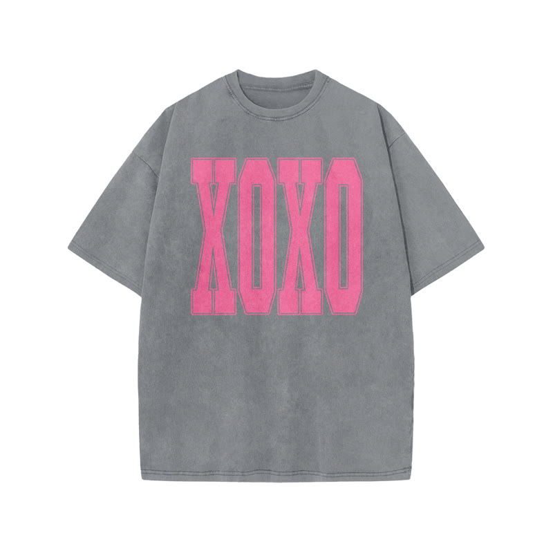 Xoxo Valentine's Day Print Acid Washed T-shirt - Grey - US20-22(3XL) - image 8