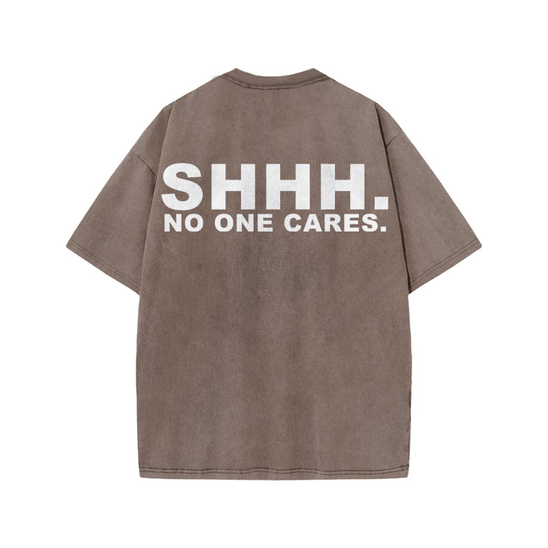 100% Cotton No One Cares Gym Print Acid Washed T-shirt - Coffee - US20-22(3XL) - image 4