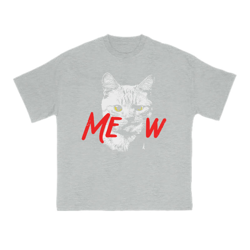 Unisex 100% Cotton Meow Cat Creative Print T-shirt - Grey - US16-18(2XL) - image 3