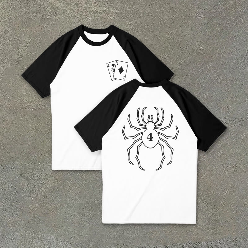 Unisex 100% Cotton No. 4 Spider Print Raglan Sleeve T-shirt
