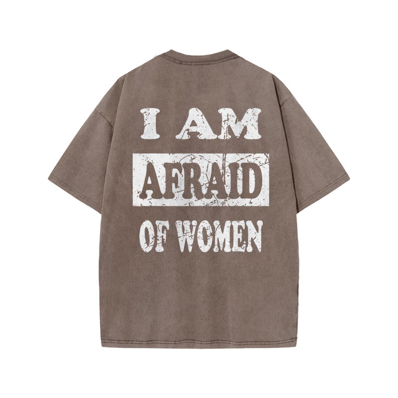 100% Cotton I'm Afraid Of Women Gym Print Acid Washed T-shirt - Coffee - US20-22(3XL) - image 5