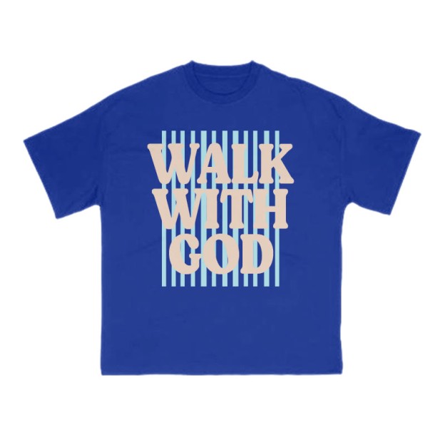 Unisex 100% Cotton Walk With God Stripes Print T-shirt - Blue - US16-18(2XL) - image 3