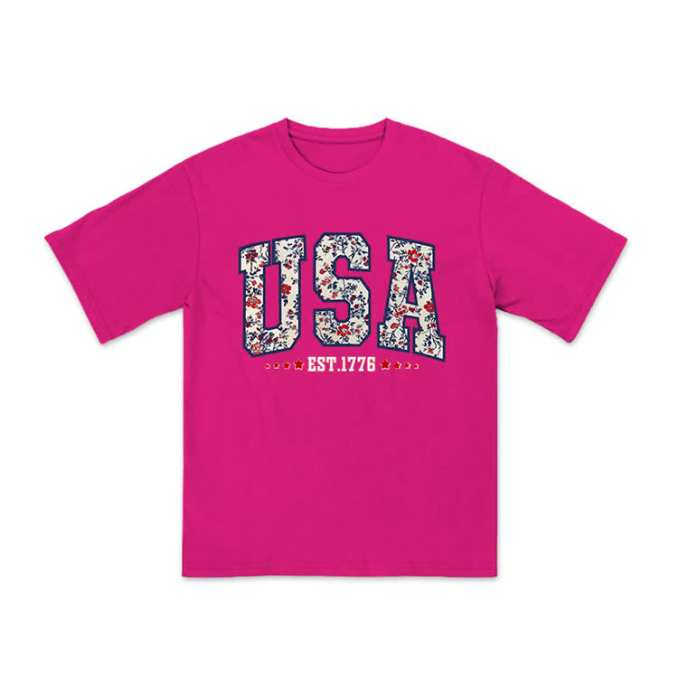 Boho Floral USA 1776 Print T-shirt - Rose - US20-22(3XL) - image 10
