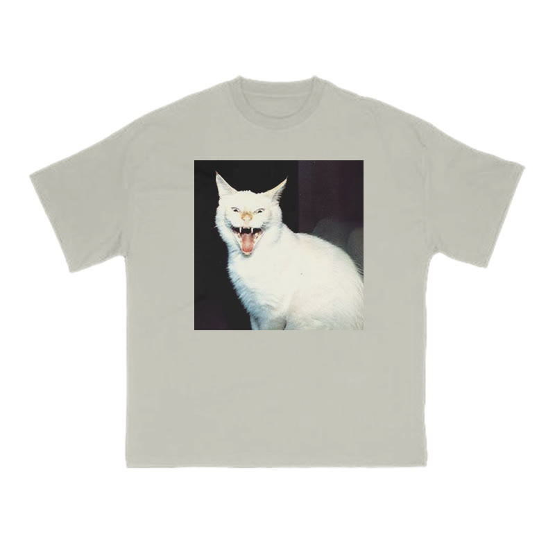 Unisex 100% Cotton Fierce Cat Print T-shirt - Warm Grey - US16-18(2XL) - image 3