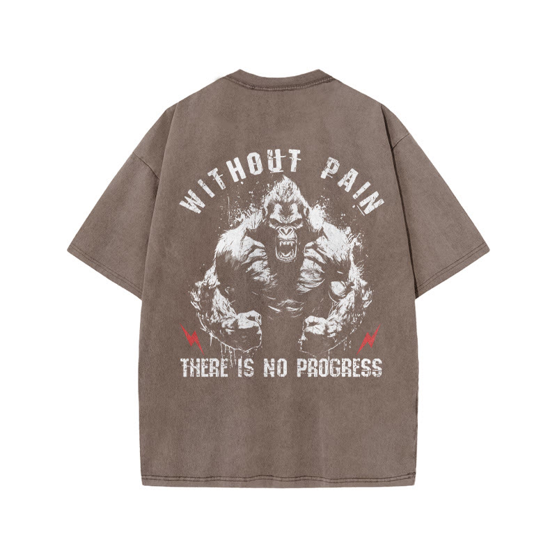 100% Cotton Without Pain There Is No Progress Gym Print Acid Washed T-shirt - Coffee - US20-22(3XL) - image 6