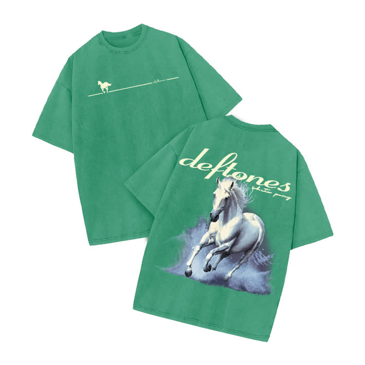 Deftones Running Horse Print Acid Washed T-shirt - Green - US20-22(3XL) - image 8