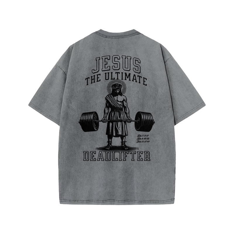 Gym 100% Cotton JESUS Print Acid Washed T-shirt - Grey - US20-22(3XL) - image 4