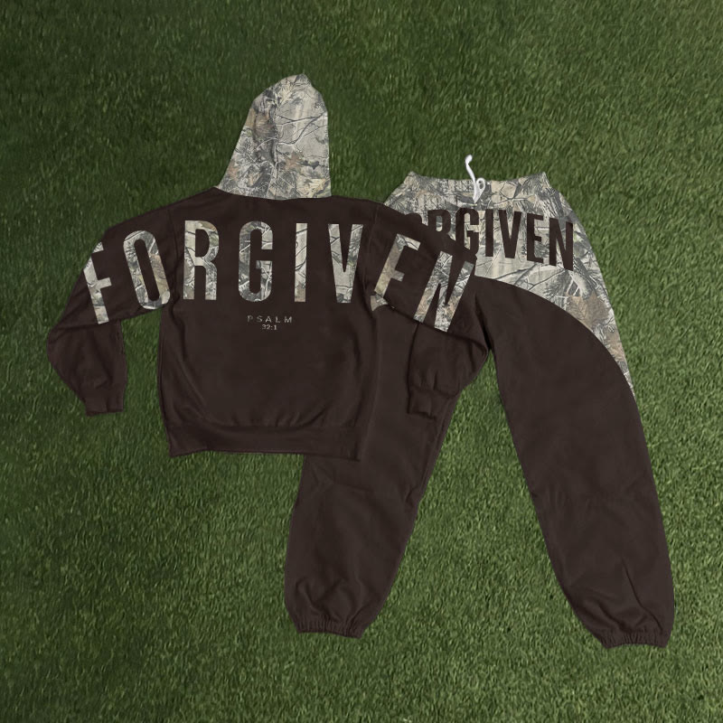 Forgiven Dead Leaves Camouflage Print Hoodie Set - Coffee - 8XL - image 4
