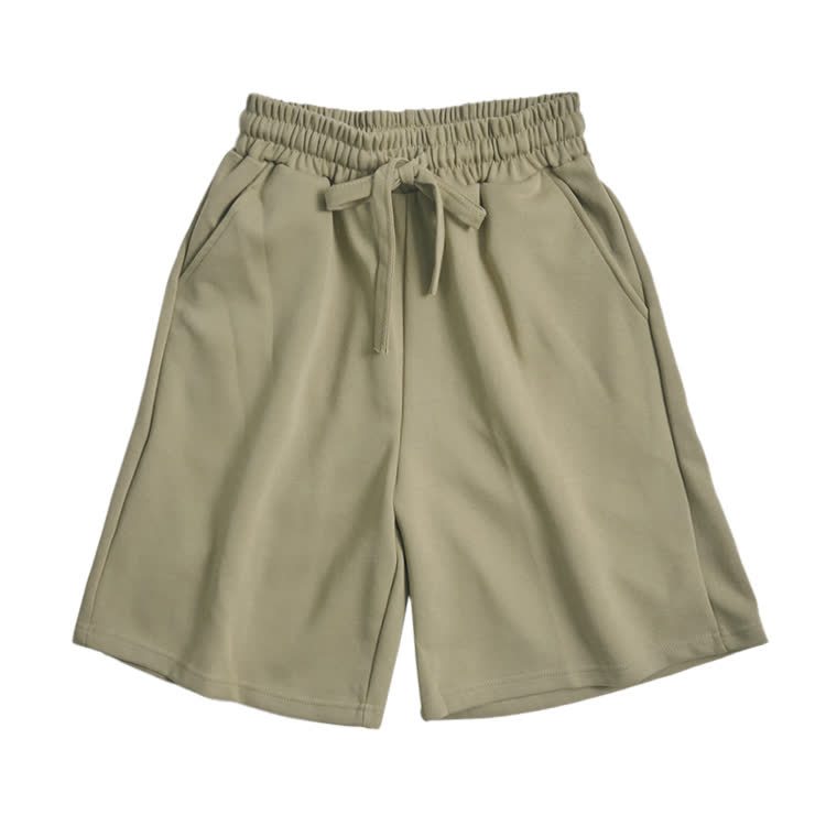Cotton Solid Color Drawstring Pocket Shorts - Khaki - 3XL - image 11