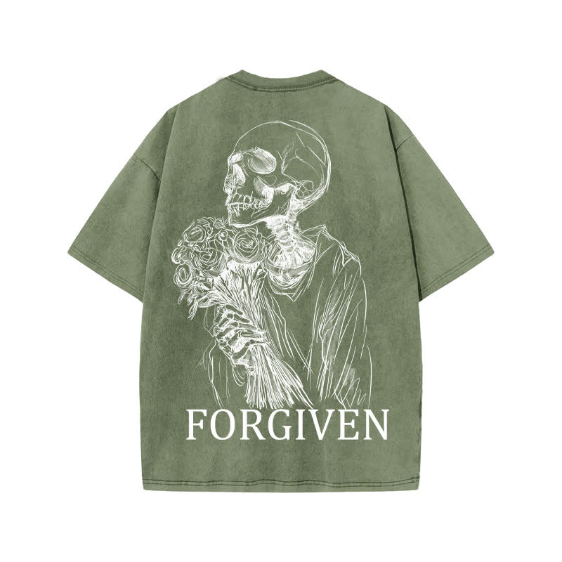 Unisex Forgiven Print Acid Washed T-shirt - Army Green - US20-22(3XL) - image 5