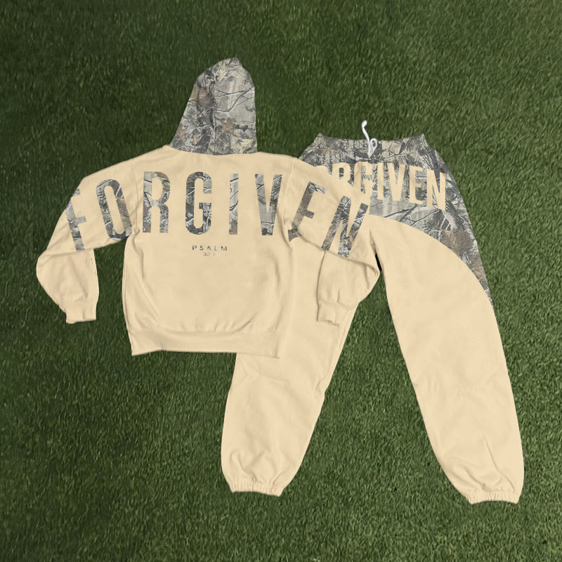Forgiven Dead Leaves Camouflage Print Hoodie Set - Apricot - 8XL - image 5