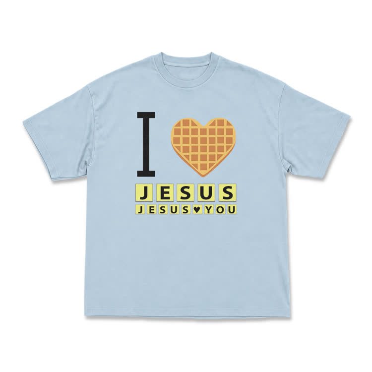 I Heart Jesus Graphic Casual Crew Neck T Shirt - Light Blue - US16-18(2XL) - image 6
