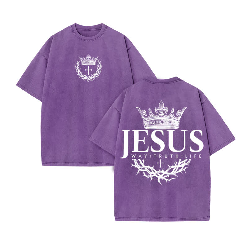 Unisex 100% Cotton Jesus The Way Thet Ruth The Life Print Acid Washed T-shirt - Purple - US20-22(3XL) - image 10