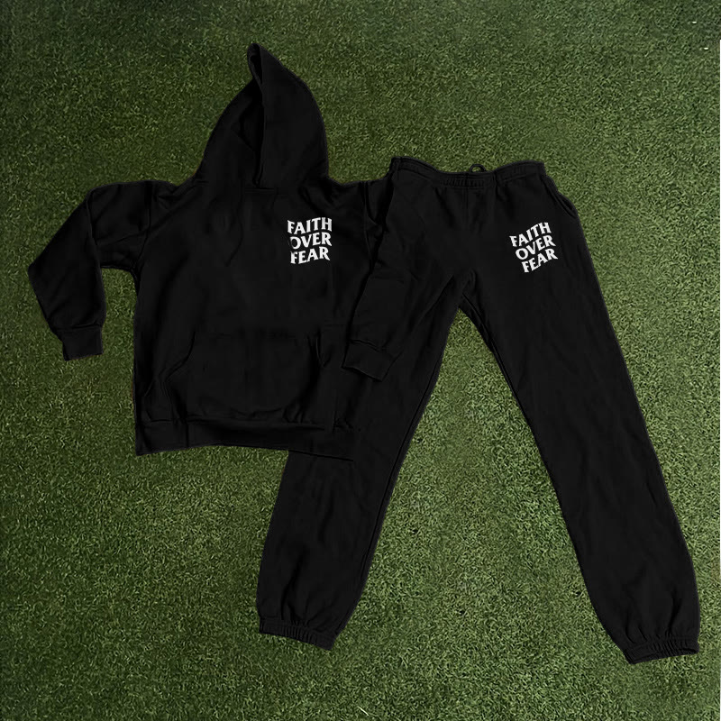Faith Over Fear Print Causal Hoodie Set - image 9