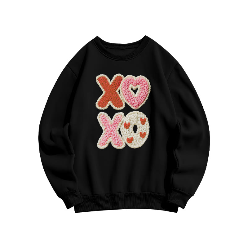 Xoxo Fake Knit-textured Valentine's Day Print Sweatshirt - Black - US16-18(2XL) - image 3