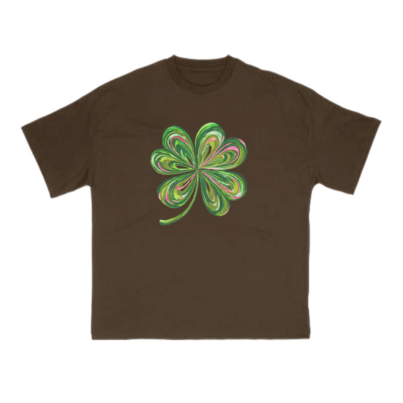 Graffiti Four-leaf Clover St. Patrick's Day Print T-shirt - Coffee - US16-18(2XL) - image 7