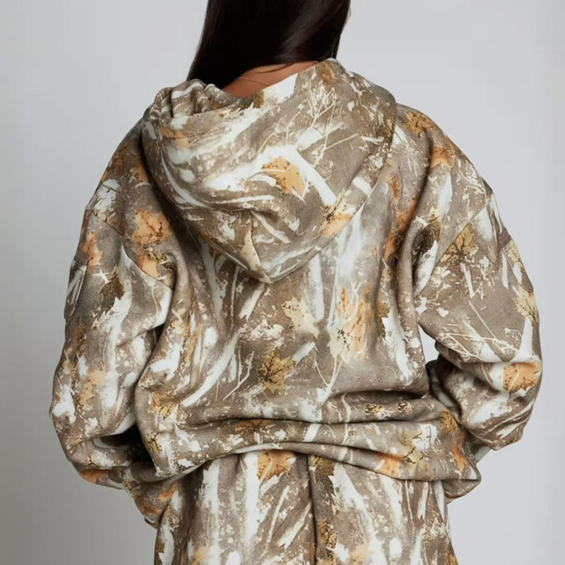 Dead Leaves Camouflage Print Long Sleeve Zipper Hoodie - image 8