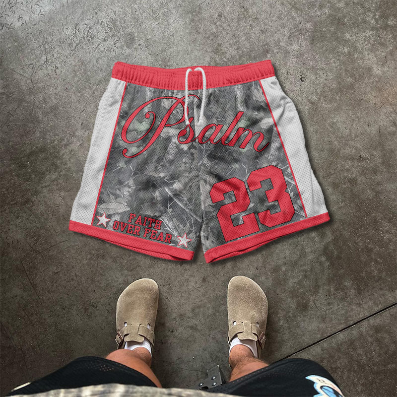 Psalm 23 Faith Over Fear Dead Leaves Camouflage Print Mesh Shorts - Grey - 5XL - image 1