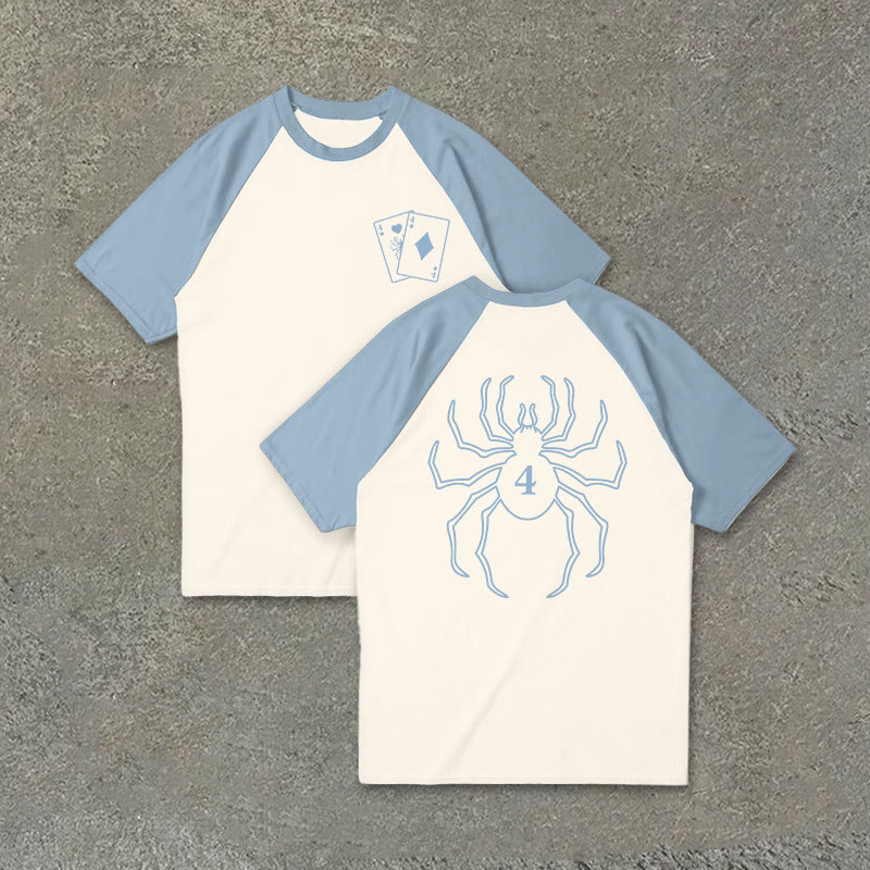 Unisex 100% Cotton No. 4 Spider Print Raglan Sleeve T-shirt