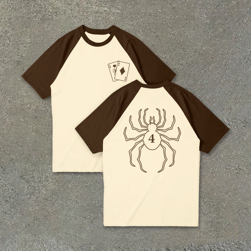 Unisex 100% Cotton No. 4 Spider Print Raglan Sleeve T-shirt