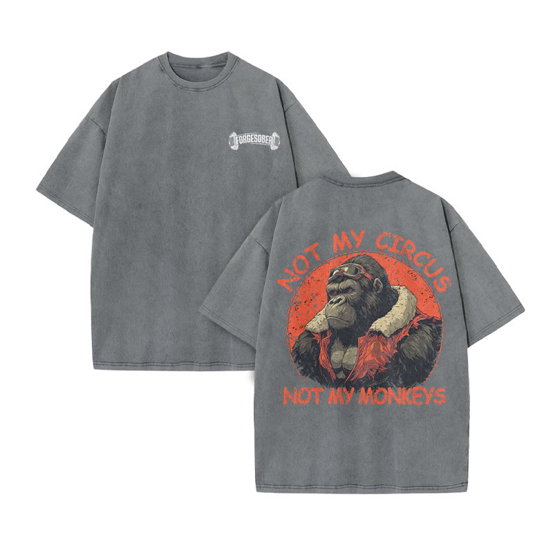 100% Cotton Not My Circus Not My Monkeys Gym Print Acid Washed T-shirt - Grey - US20-22(3XL) - image 5