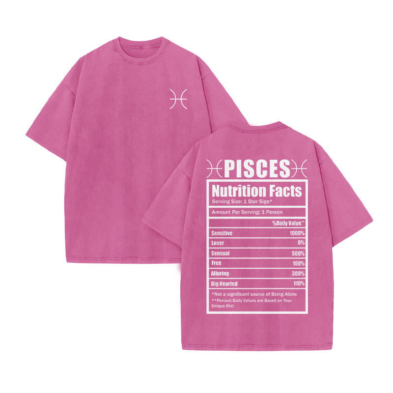 Pisces Nutrition Facts Print Acid Washed T-shirt - Pink - US20-22(3XL) - image 8