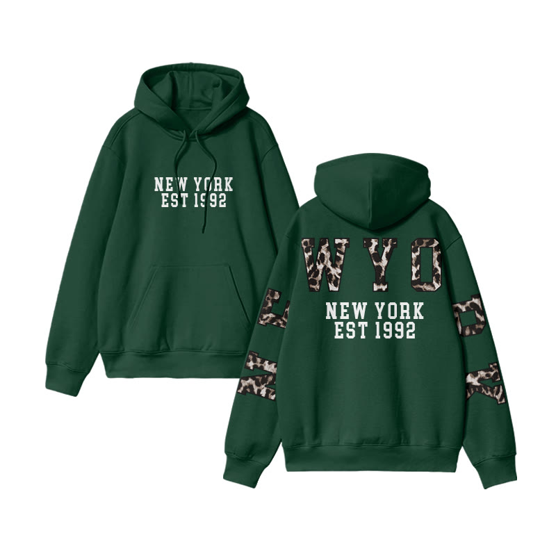 Unisex Leopard New York Print Hoodie - Dark Green - US16-18(2XL) - image 8