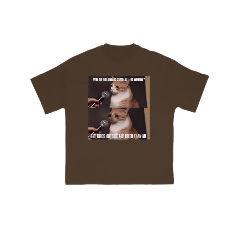 Unisex 100% Cotton A Cat With A Story Print T-shirt - Coffee - US16-18(2XL) - image 8