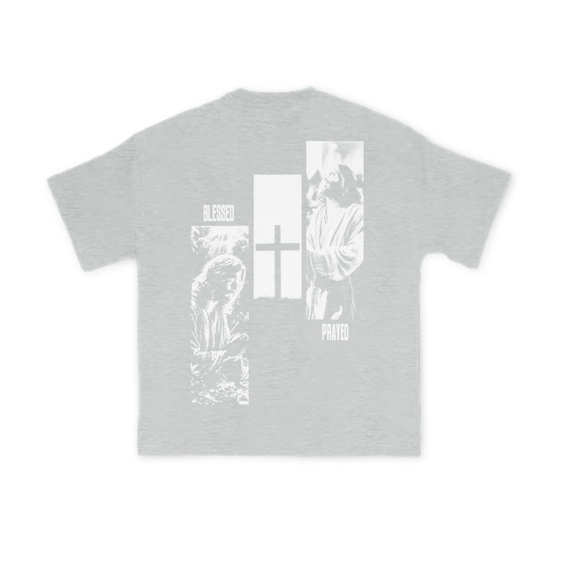 Unisex 100% Cotton Blessed Prayed Print T-shirt - Grey - US16-18(2XL) - image 4