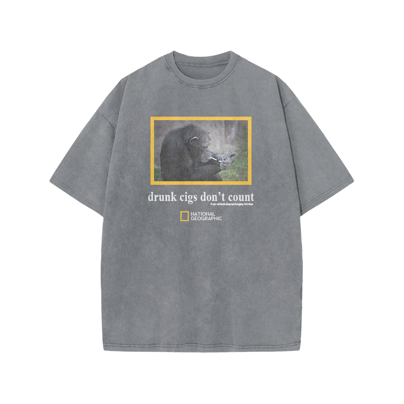 Drunk Cigs Don't Count Print Acid Washed T-shirt - Grey - US20-22(3XL) - image 3