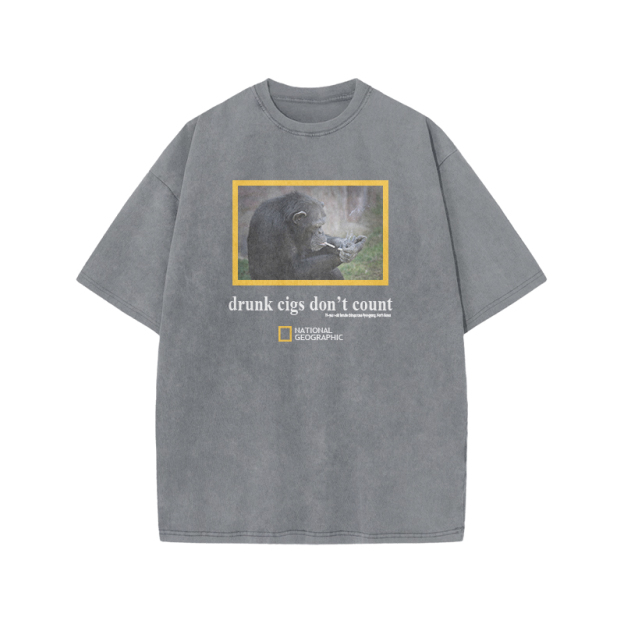 Drunk Cigs Don't Count Print Acid Washed T-shirt - Grey - US20-22(3XL) - image 3