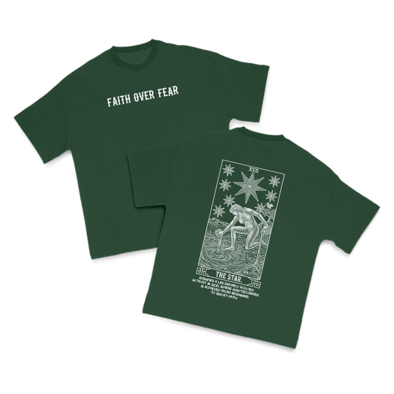 Faith Over Fear Tarot The Star Print T-shirt - Green - US16-18(2XL) - image 8