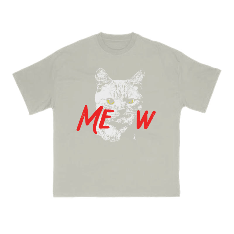 Unisex 100% Cotton Meow Cat Creative Print T-shirt - Warm Grey - US16-18(2XL) - image 4