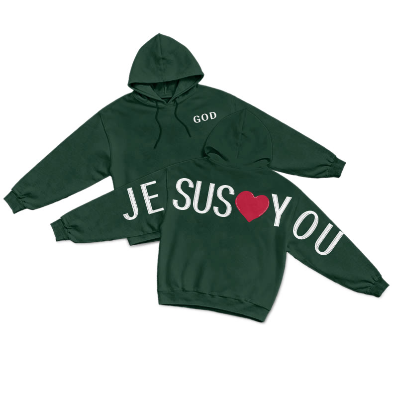 Jesus Loves You Street Style Print Hoodie - Dark Green - US16-18(2XL) - image 6