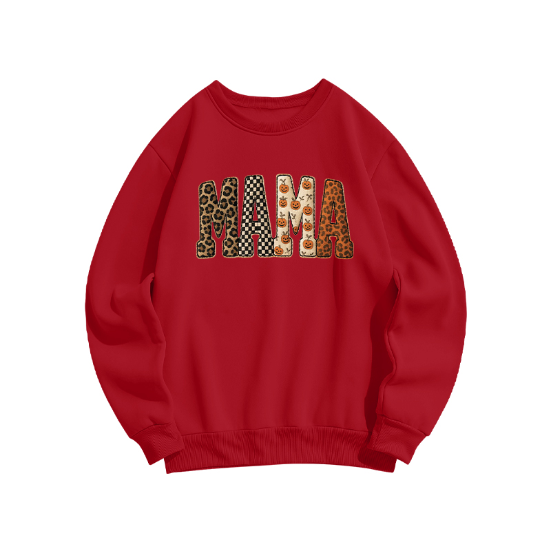 Halloween MAMA Letter Print Casual Sweatshirt - Red - US16-18(2XL) - image 4