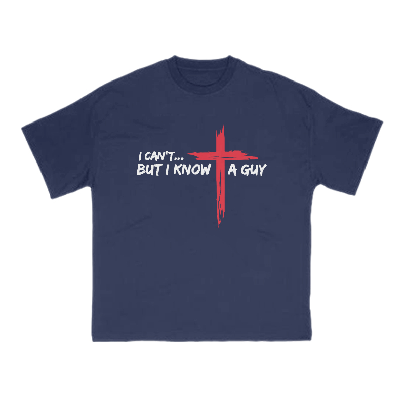 I Can't But I Know A Guy Red Cross Print T-shirt - Navy Blue - US16-18(2XL) - image 7
