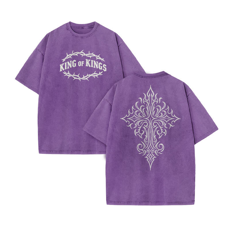 Unisex King Of Kings Cross Print Acid Washed T-shirt - Purple - US20-22(3XL) - image 10