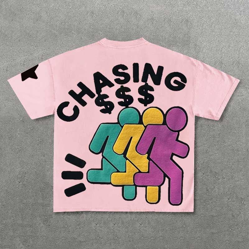 100% Cotton Who Cares Get Some Money Chasing Money Print T-shirt