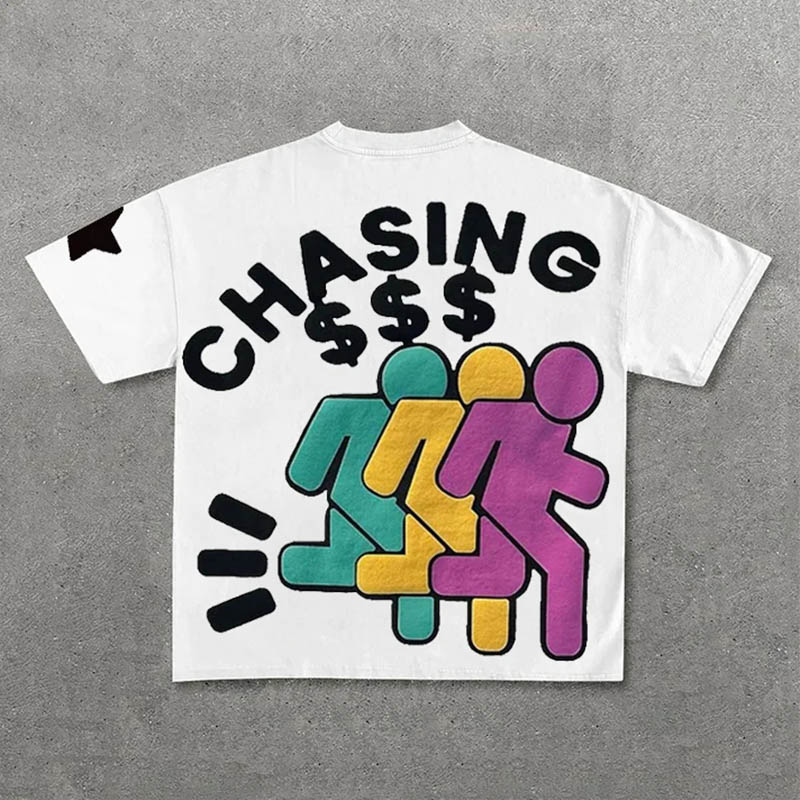 100% Cotton Who Cares Get Some Money Chasing Money Print T-shirt