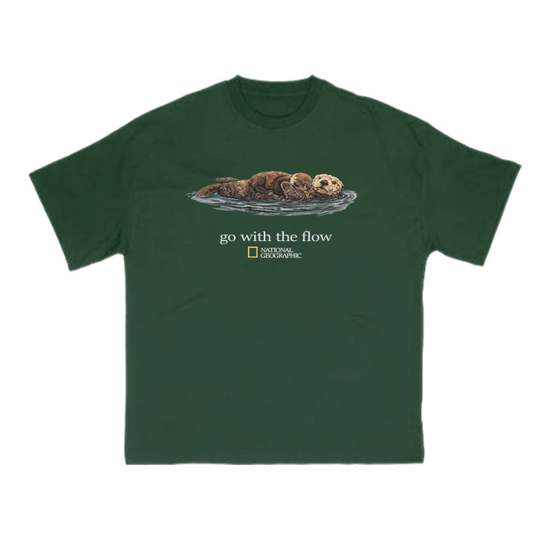 Go With The Flow Like A Sea Otter Print T-shirt - Green - US16-18(2XL) - image 7