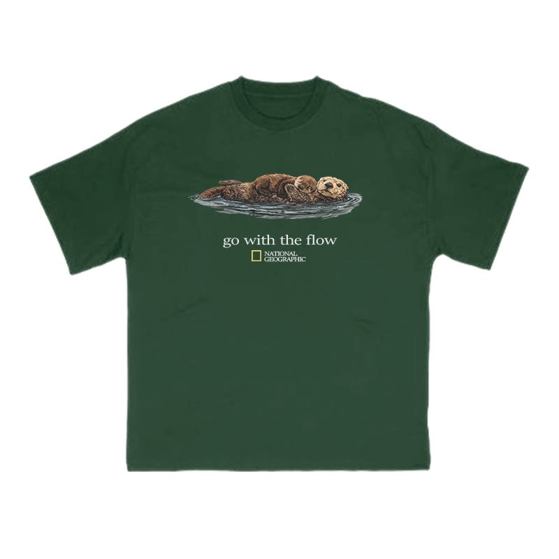 Go With The Flow Like A Sea Otter Print T-shirt - Green - US16-18(2XL) - image 7