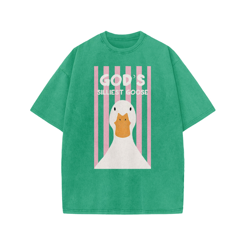 GOD'S SILLIEST GOOSE Print Acid Washed T-shirt - Green - US20-22(3XL) - image 9