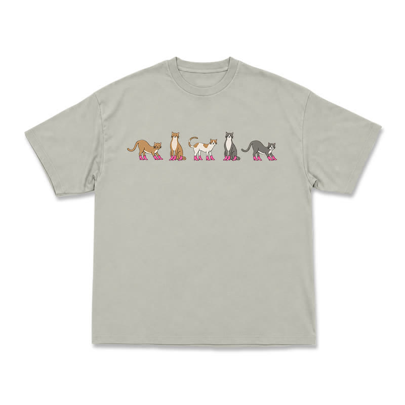 Minimal Graphic Cat Row Boxy Short Sleeve Everyday T-Shirt - Warm Grey - US16-18(2XL) - image 7