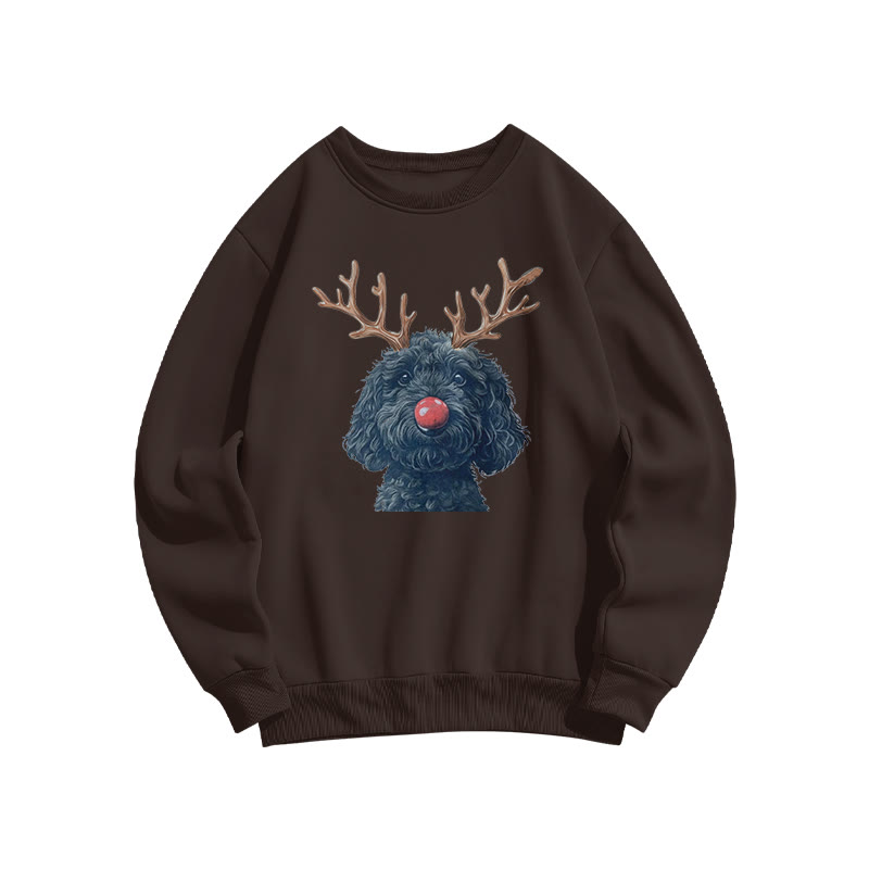 Deer Antler Blue-gray Poodle Print Sweatshirt - Coffee - US16-18(2XL) - image 5