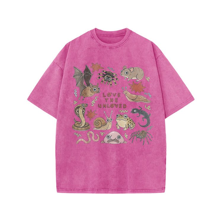 Retro Love The Unloved Cartoon Graphic Print Acid Washed T-Shirt - Pink - US20-22(3XL) - image 8