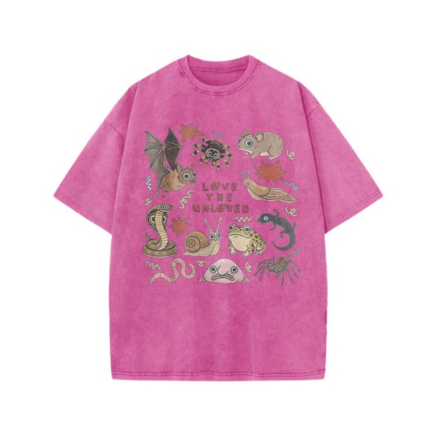 Retro Love The Unloved Cartoon Graphic Print Acid Washed T-Shirt - Pink - US20-22(3XL) - image 8