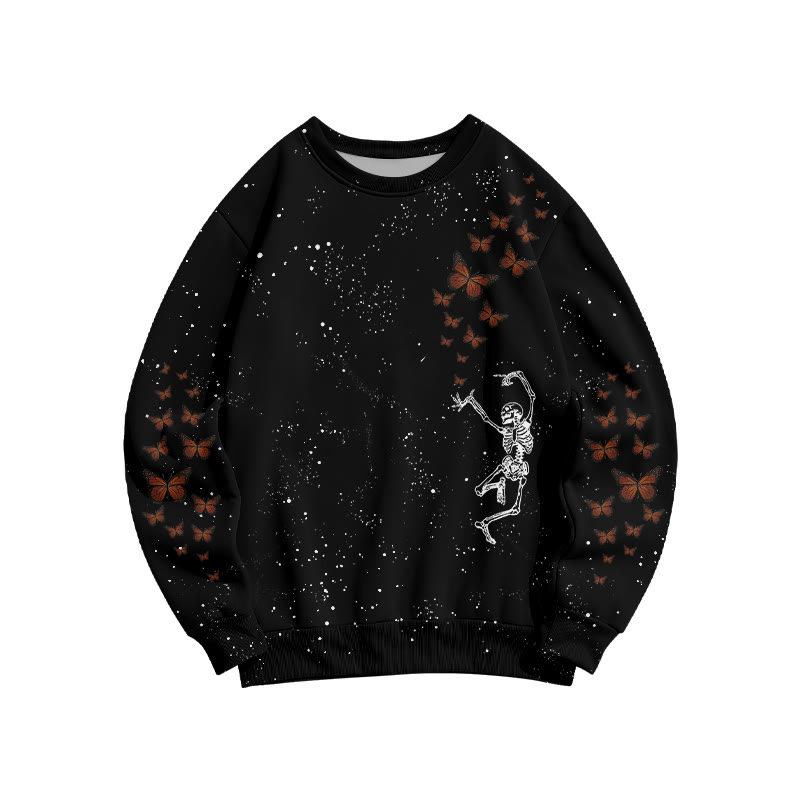 Unisex Dancing Skeleton Butterfly Print Sweatshirt - Black - 6XL - image 3